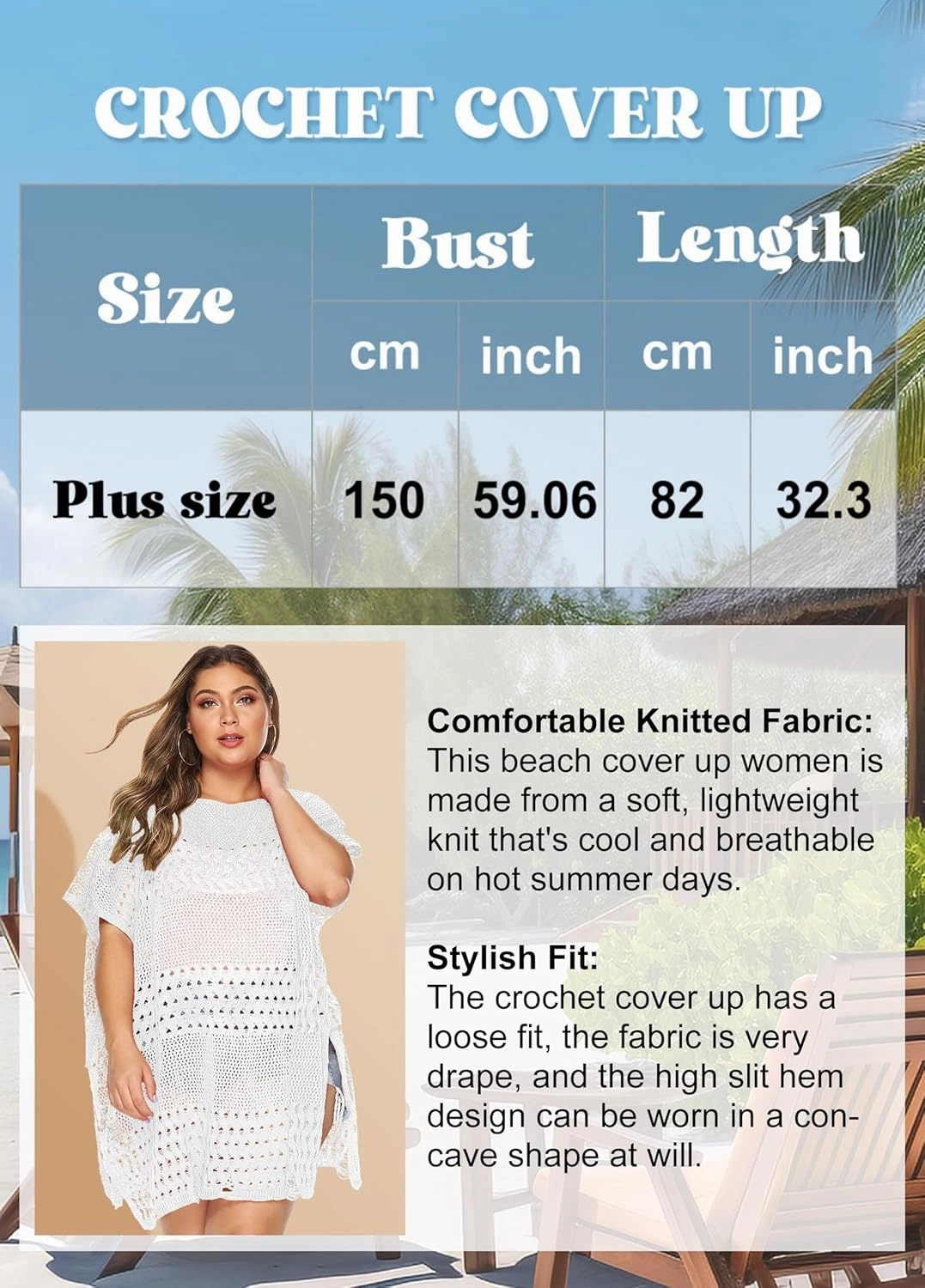 Womens Beach Cover Up Hollow Out, Plus Size Swimsuit Coverup Crochet Bathing Suit Cover ups Bikini Summer Beachwear Dress