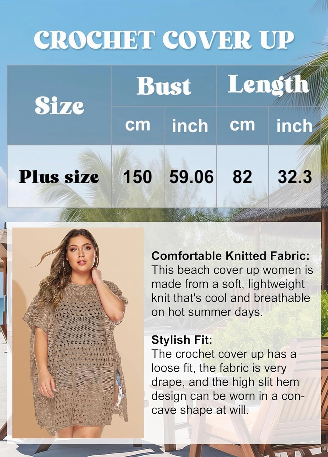 Womens Beach Cover Up Hollow Out, Plus Size Swimsuit Coverup Crochet Bathing Suit Cover ups Bikini Summer Beachwear Dress