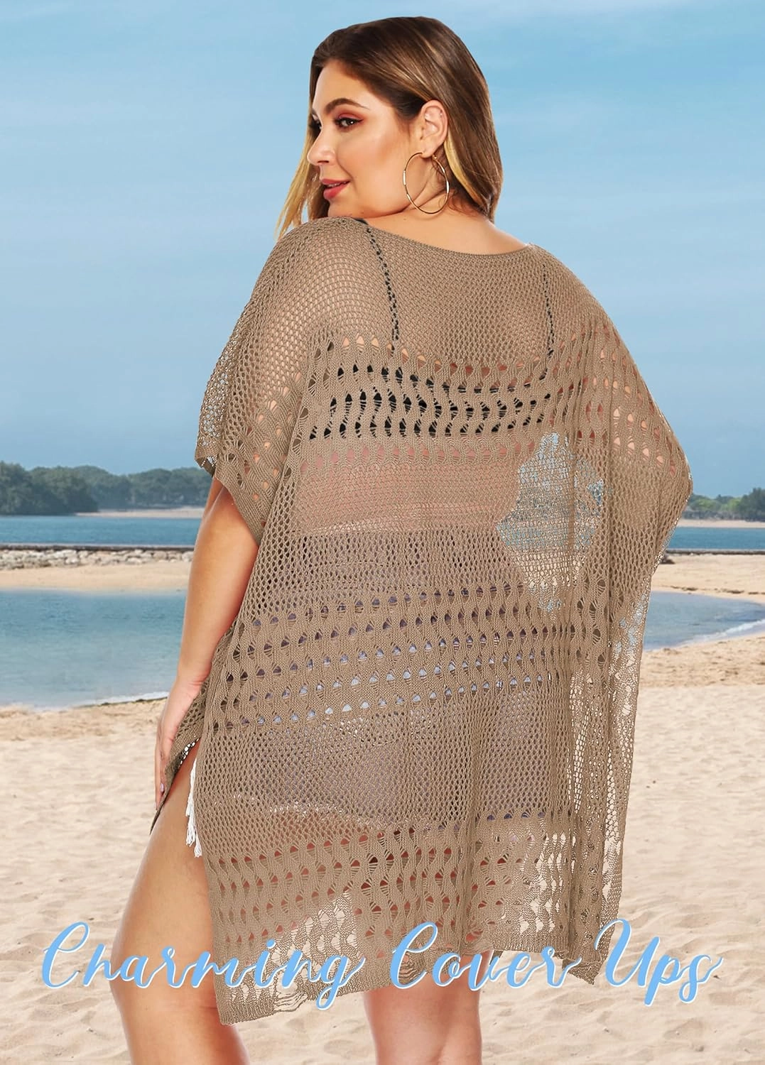 Womens Beach Cover Up Hollow Out, Plus Size Swimsuit Coverup Crochet Bathing Suit Cover ups Bikini Summer Beachwear Dress