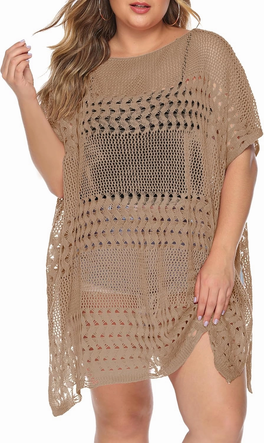 Womens Beach Cover Up Hollow Out, Plus Size Swimsuit Coverup Crochet Bathing Suit Cover ups Bikini Summer Beachwear Dress