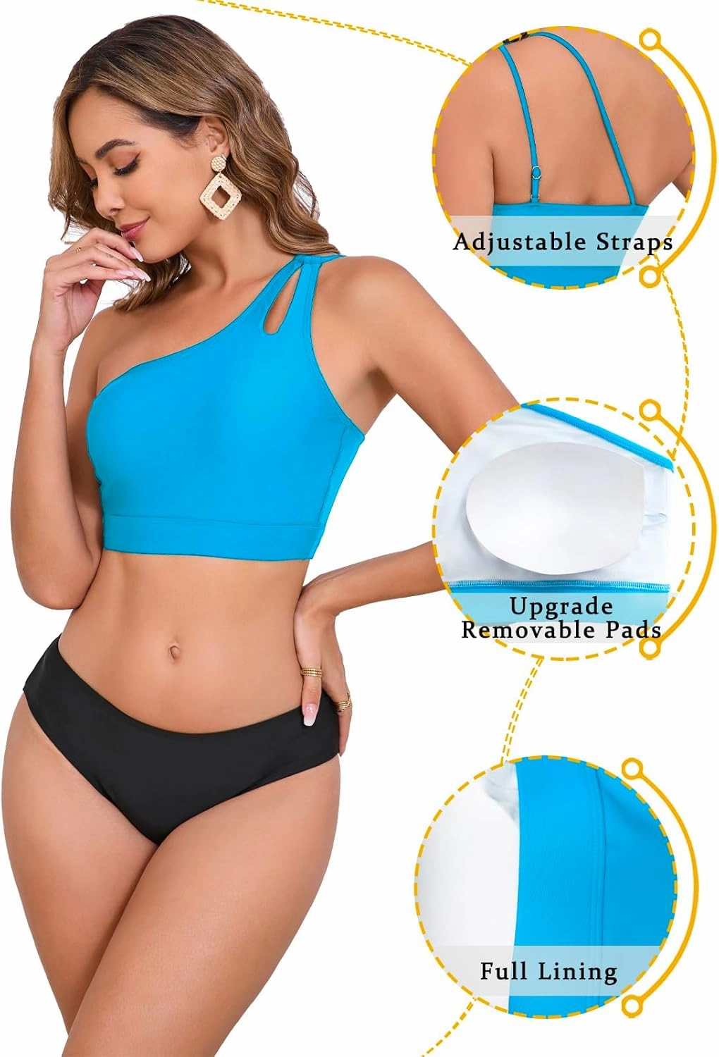 Womens Bikini Tops Push Up Bathing Suit Top One Shoulder Swimsuit Tops Full Coverage Swim Top Only