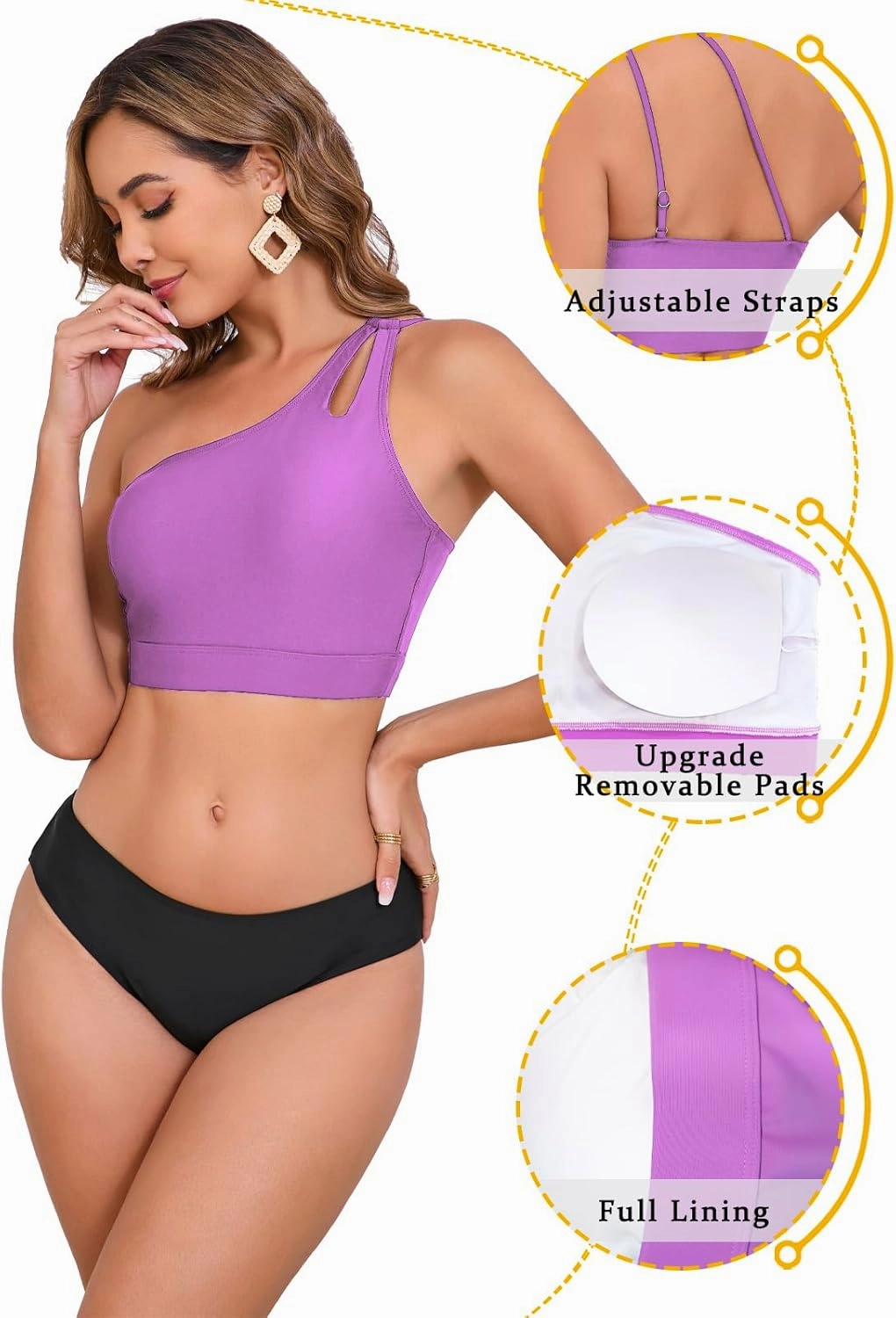 Womens Bikini Tops Push Up Bathing Suit Top One Shoulder Swimsuit Tops Full Coverage Swim Top Only