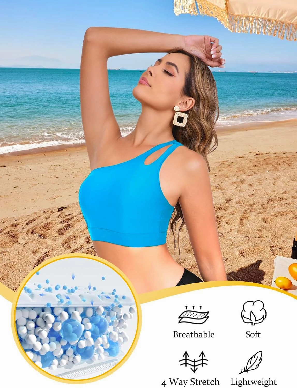 Womens Bikini Tops Push Up Bathing Suit Top One Shoulder Swimsuit Tops Full Coverage Swim Top Only