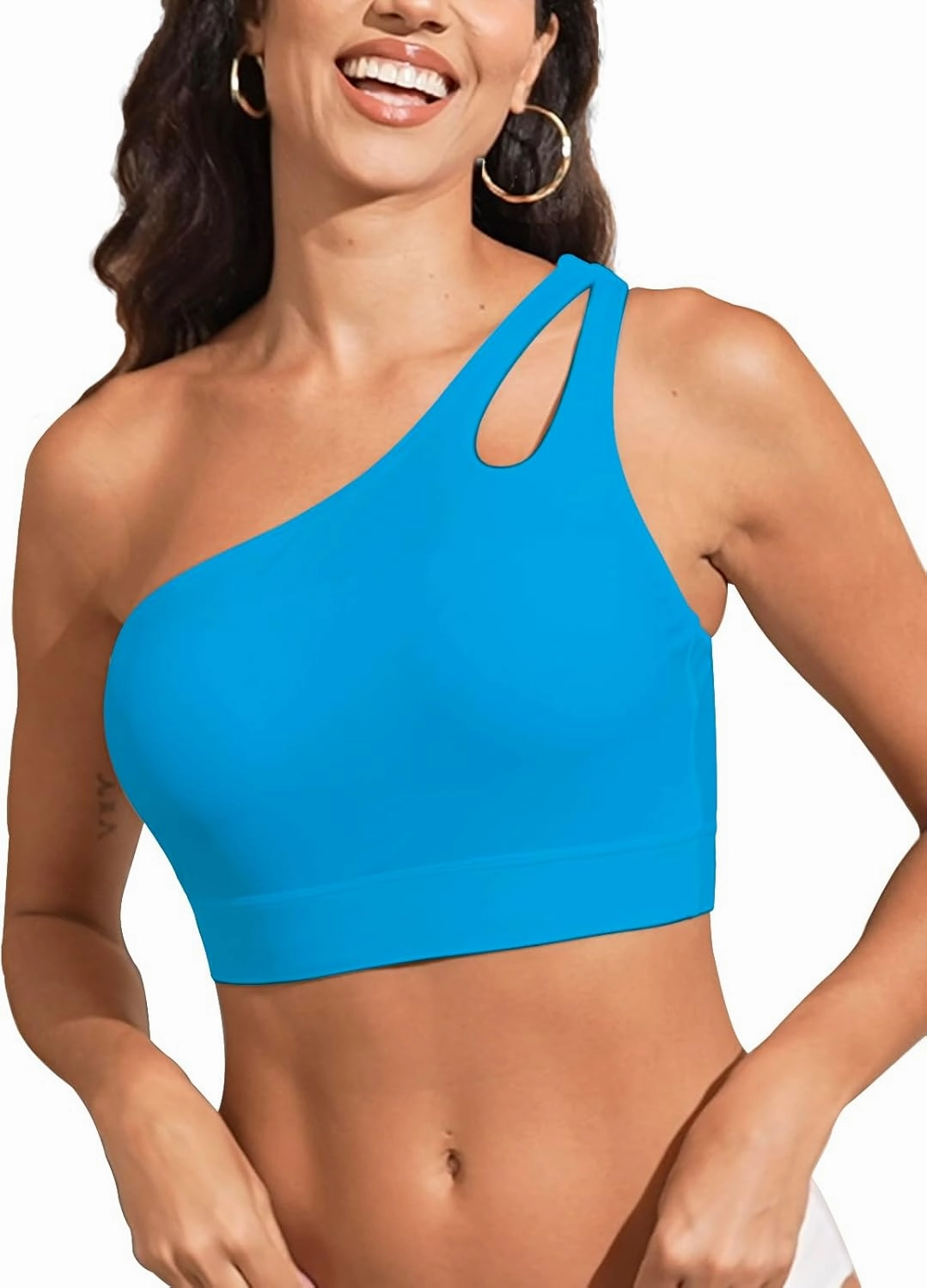 Womens Bikini Tops Push Up Bathing Suit Top One Shoulder Swimsuit Tops Full Coverage Swim Top Only