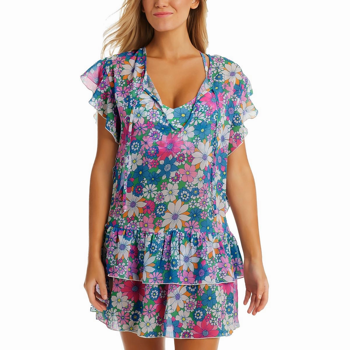 Womens Chiffon Tiered Cover-Up