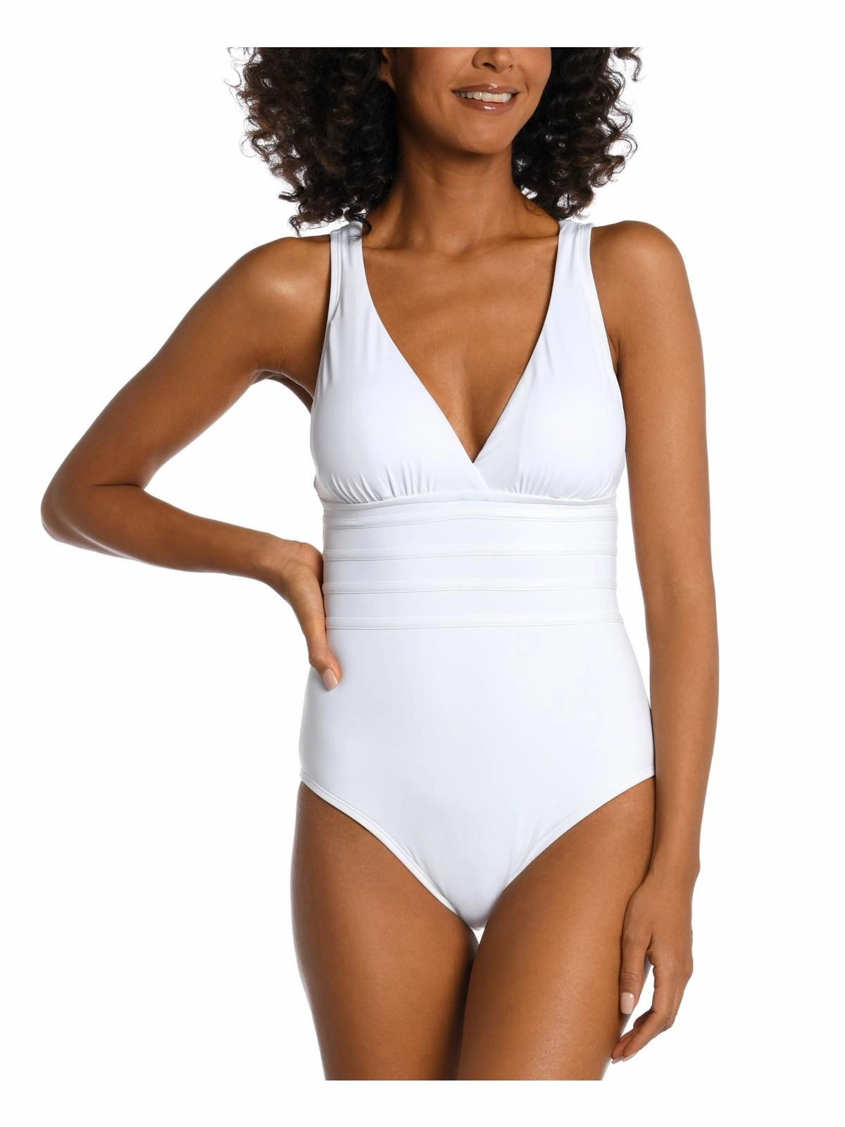 Womens Criss-Cross Back V-Neck One-Piece Swimsuit