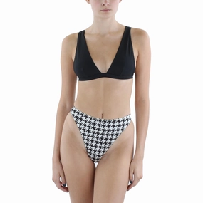 Womens Houndstooth High Leg Swim Bottom Separates