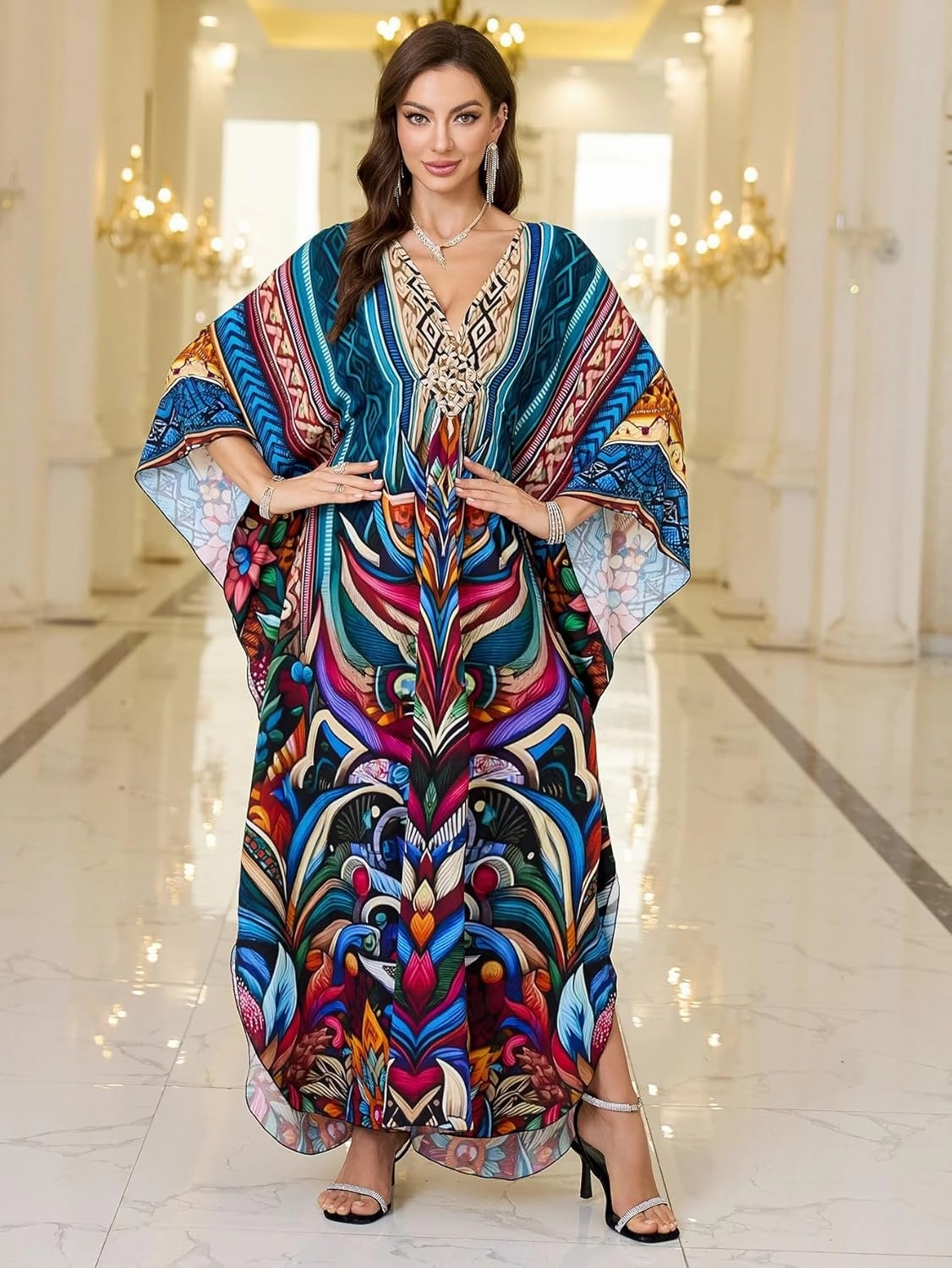 Womens Kaftan Beach Cover Up Dress Plus Size Summer Swimsuit Loungewear Maxi Dress