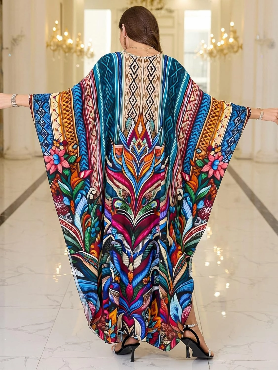Womens Kaftan Beach Cover Up Dress Plus Size Summer Swimsuit Loungewear Maxi Dress