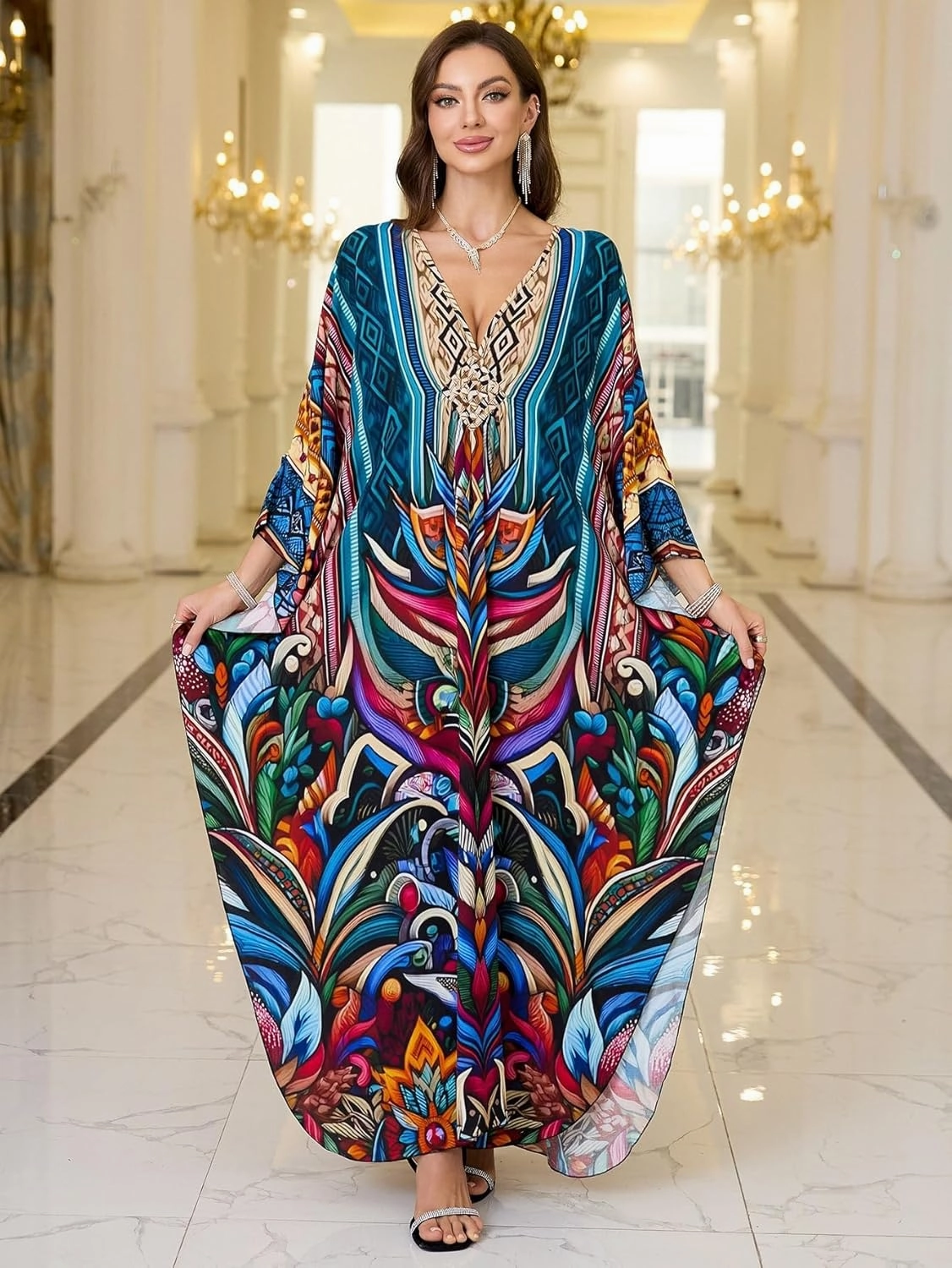 Womens Kaftan Beach Cover Up Dress Plus Size Summer Swimsuit Loungewear Maxi Dress