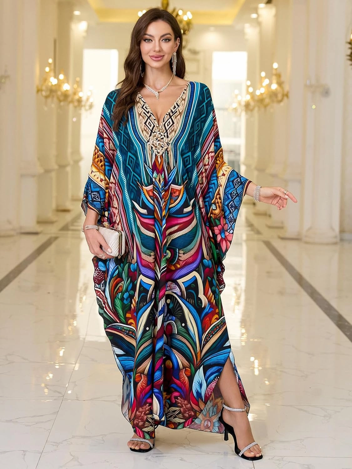 Womens Kaftan Beach Cover Up Dress Plus Size Summer Swimsuit Loungewear Maxi Dress