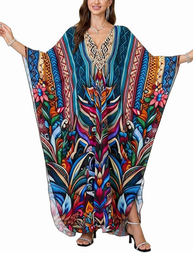 Womens Kaftan Beach Cover Up Dress Plus Size Summer Swimsuit Loungewear Maxi Dress