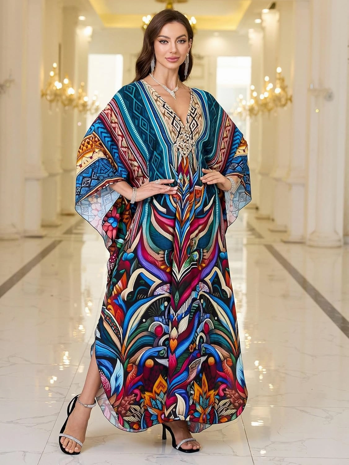 Womens Kaftan Beach Cover Up Dress Plus Size Summer Swimsuit Loungewear Maxi Dress