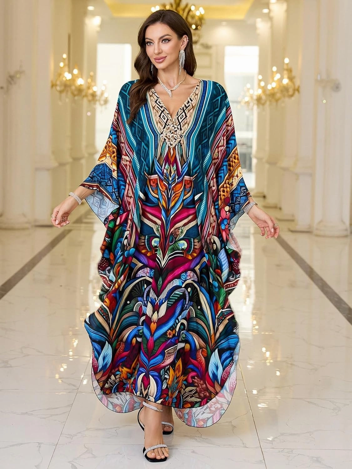 Womens Kaftan Beach Cover Up Dress Plus Size Summer Swimsuit Loungewear Maxi Dress