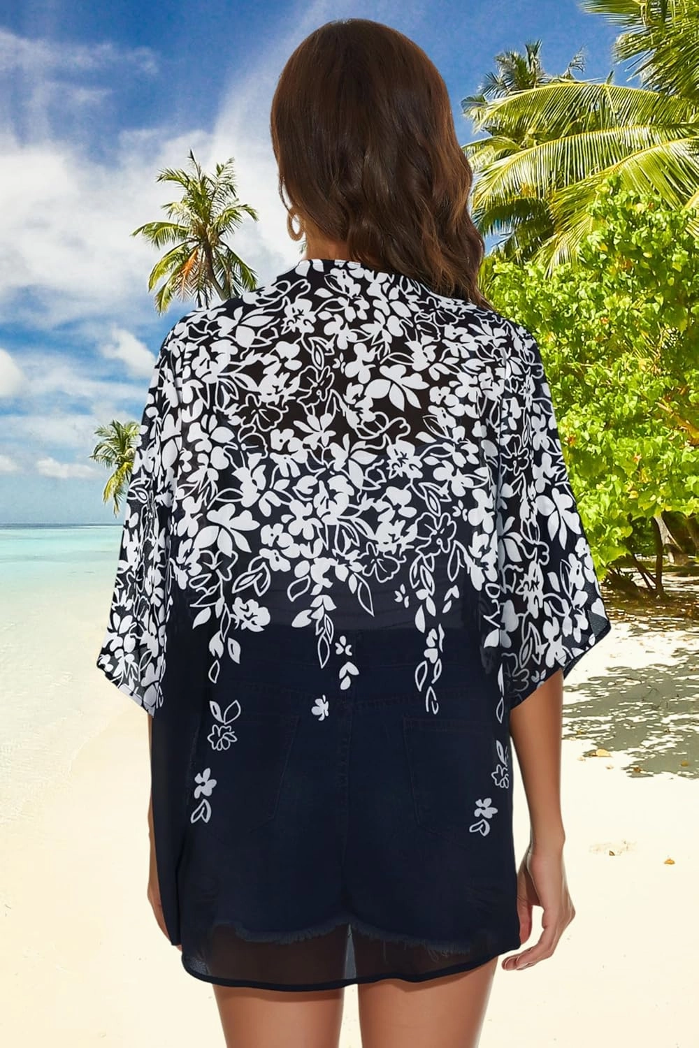 Womens Kimono Cardigans Beach Cover ups Swimwear Puff Sleeve Loose Casual Summer Tops