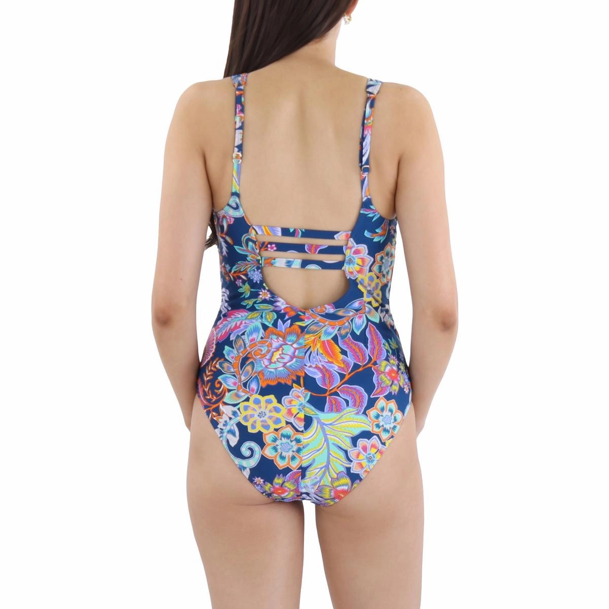 Womens Lace-Up Nylon One-Piece Swimsuit