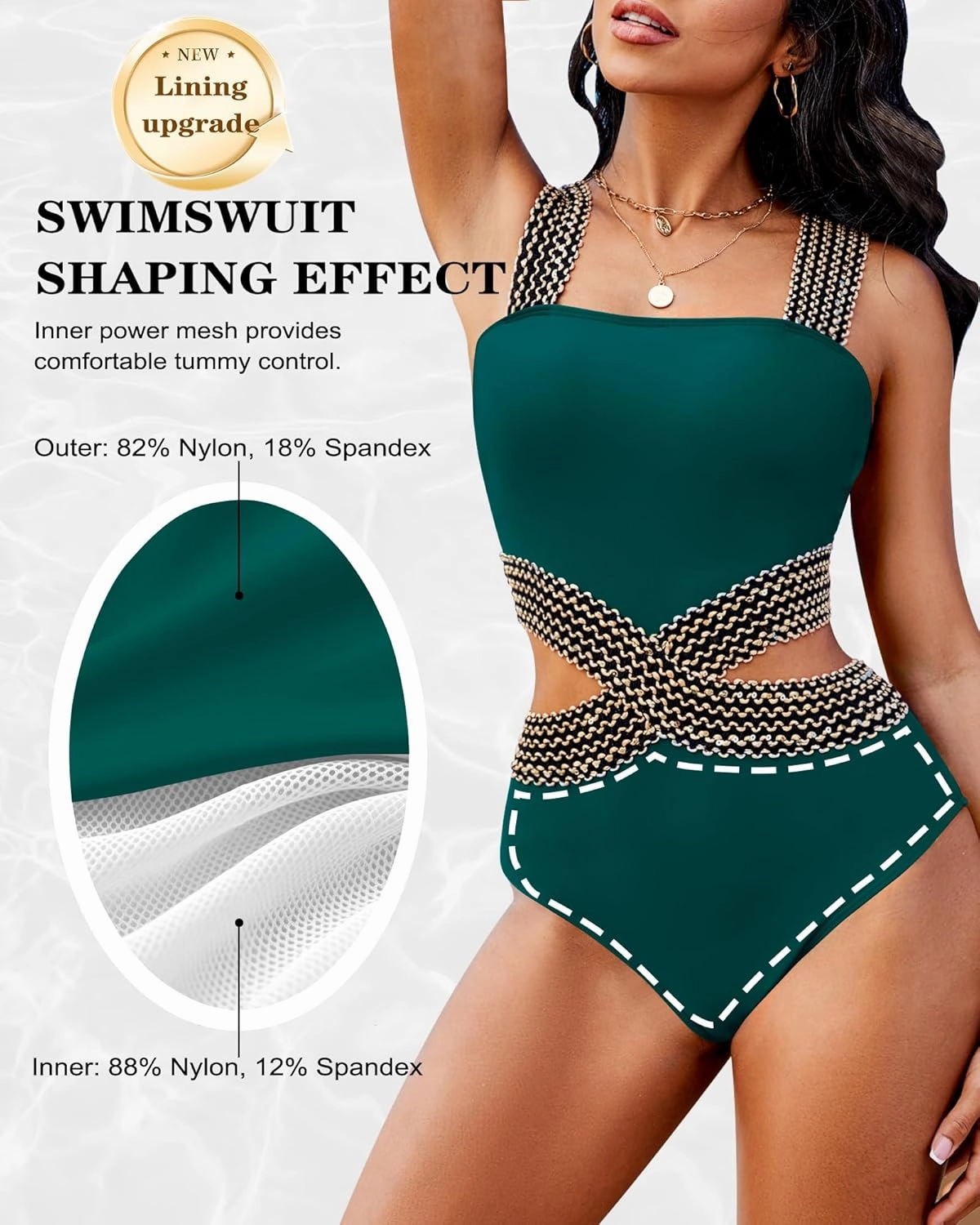 Womens One Piece Tummy Control Swimsuit Modest High Waisted Bathing Suit Color Block Bandeau Monokini Sexy Cutout