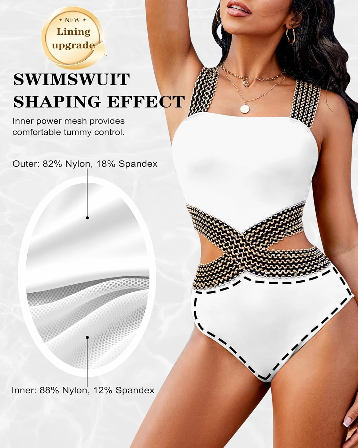 Womens One Piece Tummy Control Swimsuit Modest High Waisted Bathing Suit Color Block Bandeau Monokini Sexy Cutout