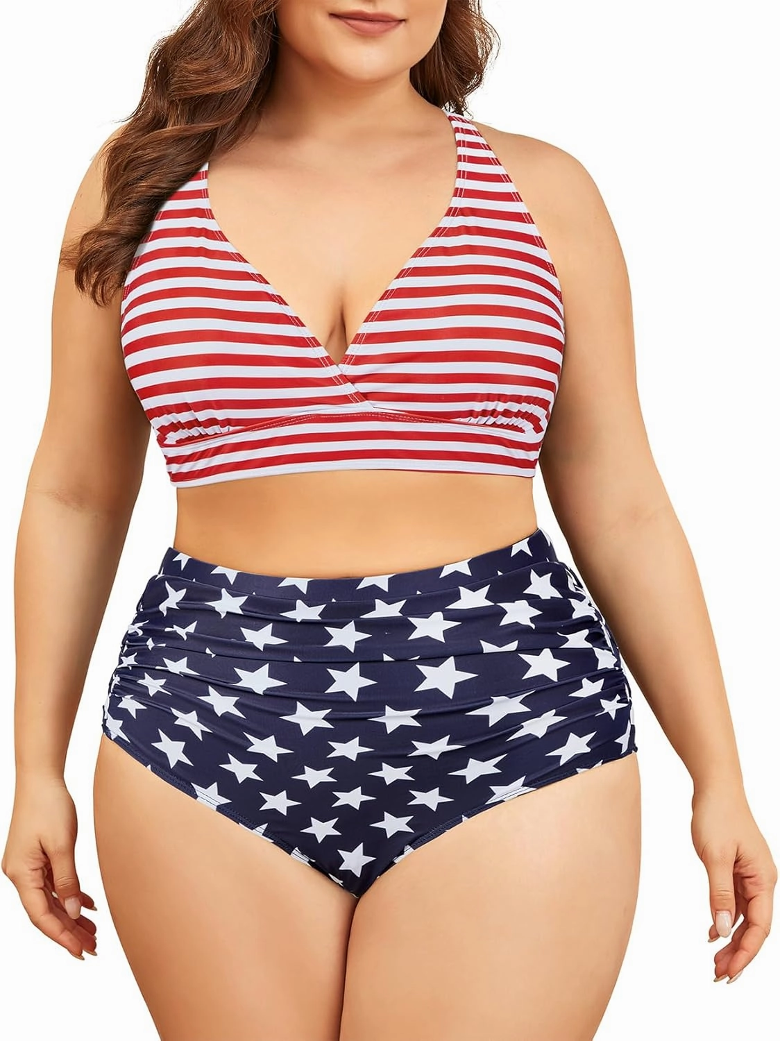 Womens Plus Size Bikini Tummy Control Swimsuits Two Piece Bathing Suits High Waisted Swimwear