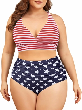 Womens Plus Size Bikini Tummy Control Swimsuits Two Piece Bathing Suits High Waisted Swimwear
