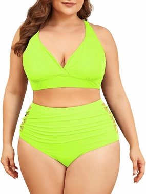 Womens Plus Size Bikini Tummy Control Swimsuits Two Piece Bathing Suits High Waisted Swimwear