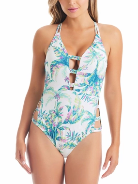 Womens Printed Cut-Out One-Piece Swimsuit