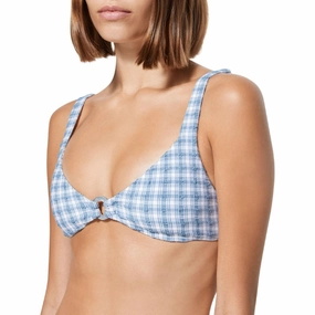 Womens Stretch Plaid Bikini Swim Top