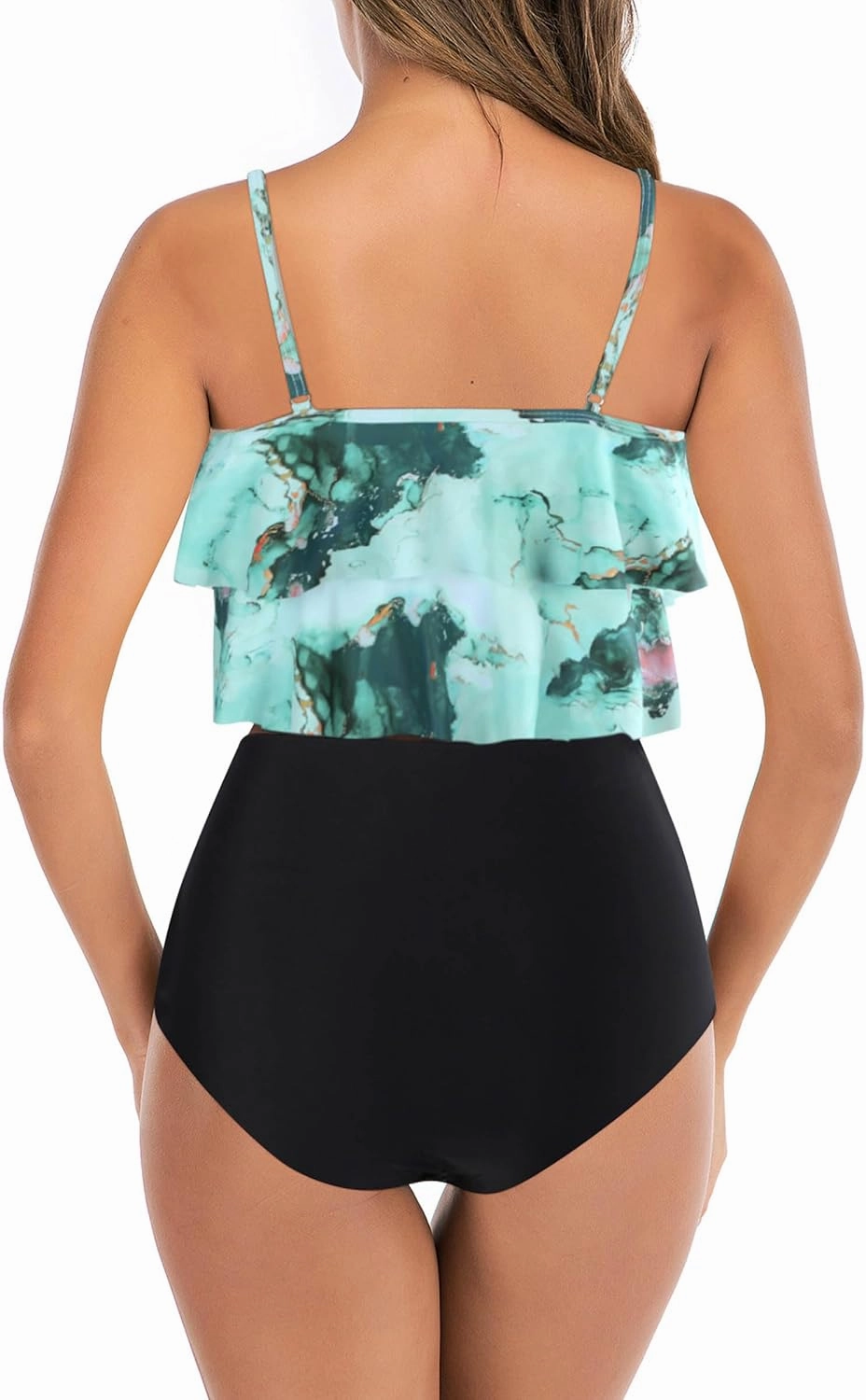 Womens Tankini Swimsuits Ruffled Tank Top Tummy Control Floral Modest Swimwear High Waisted Bikini