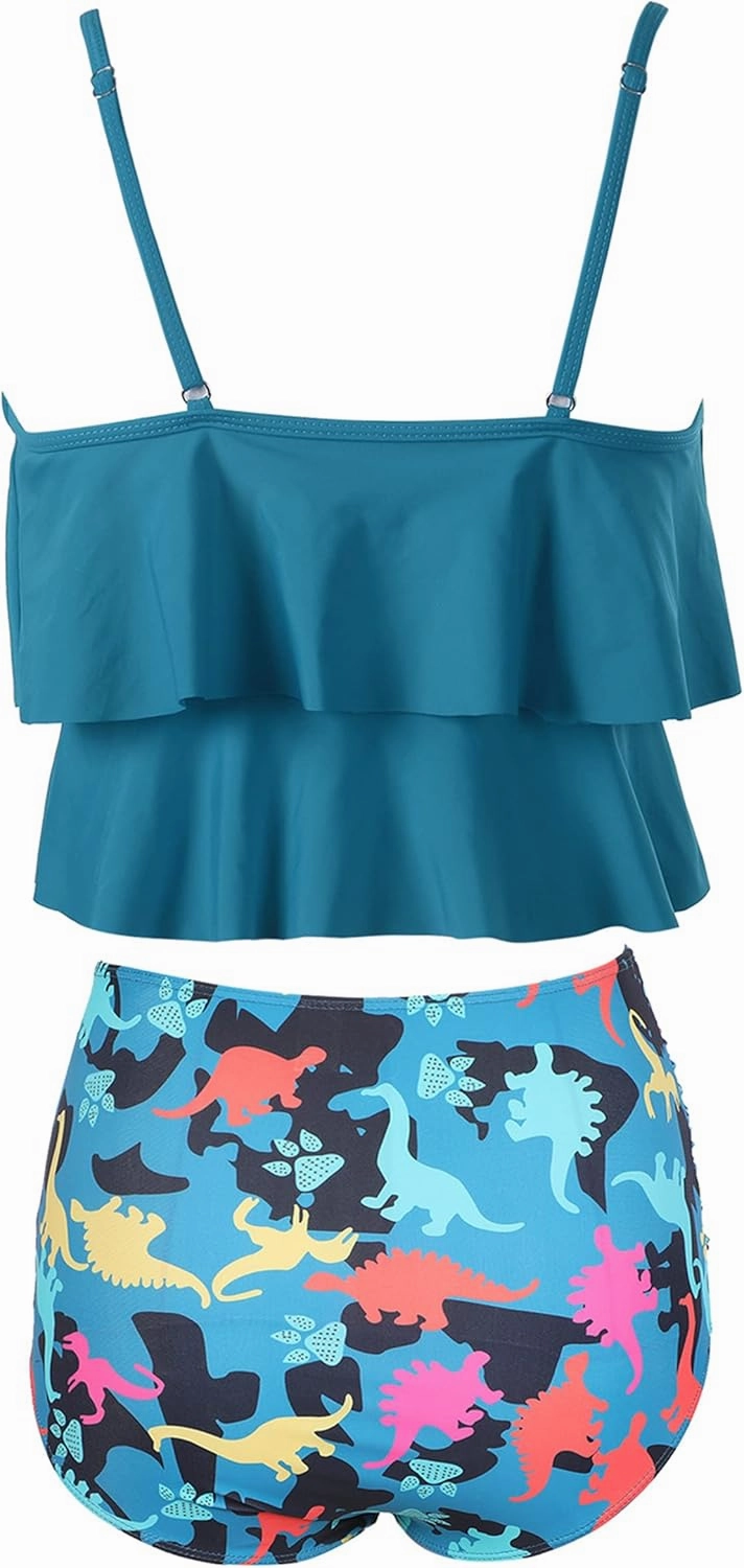 Womens Tankini Swimsuits Ruffled Tank Top Tummy Control Floral Modest Swimwear High Waisted Bikini