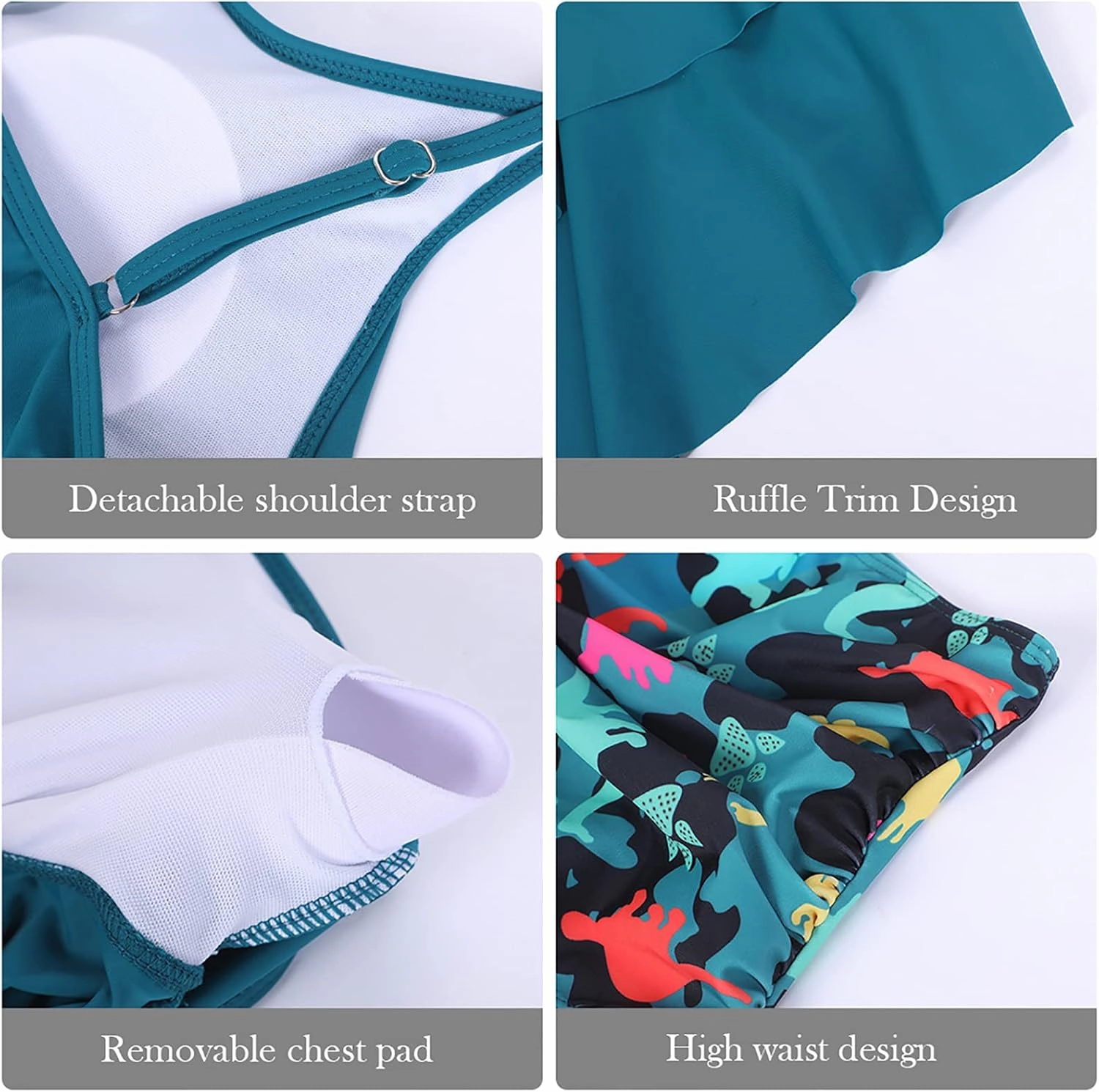 Womens Tankini Swimsuits Ruffled Tank Top Tummy Control Floral Modest Swimwear High Waisted Bikini