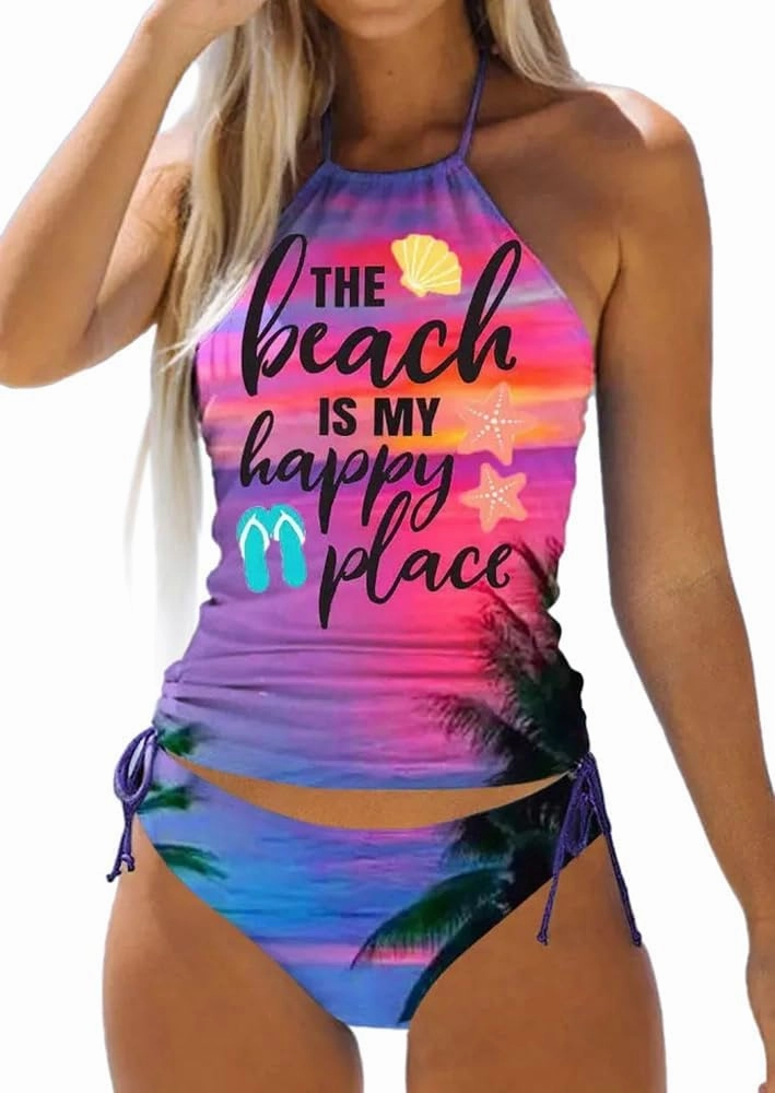 Womens Two-Piece Tankini Set Cow Skull with Leopard Print Sets Swimwear Tankini Top Sets Swimwear