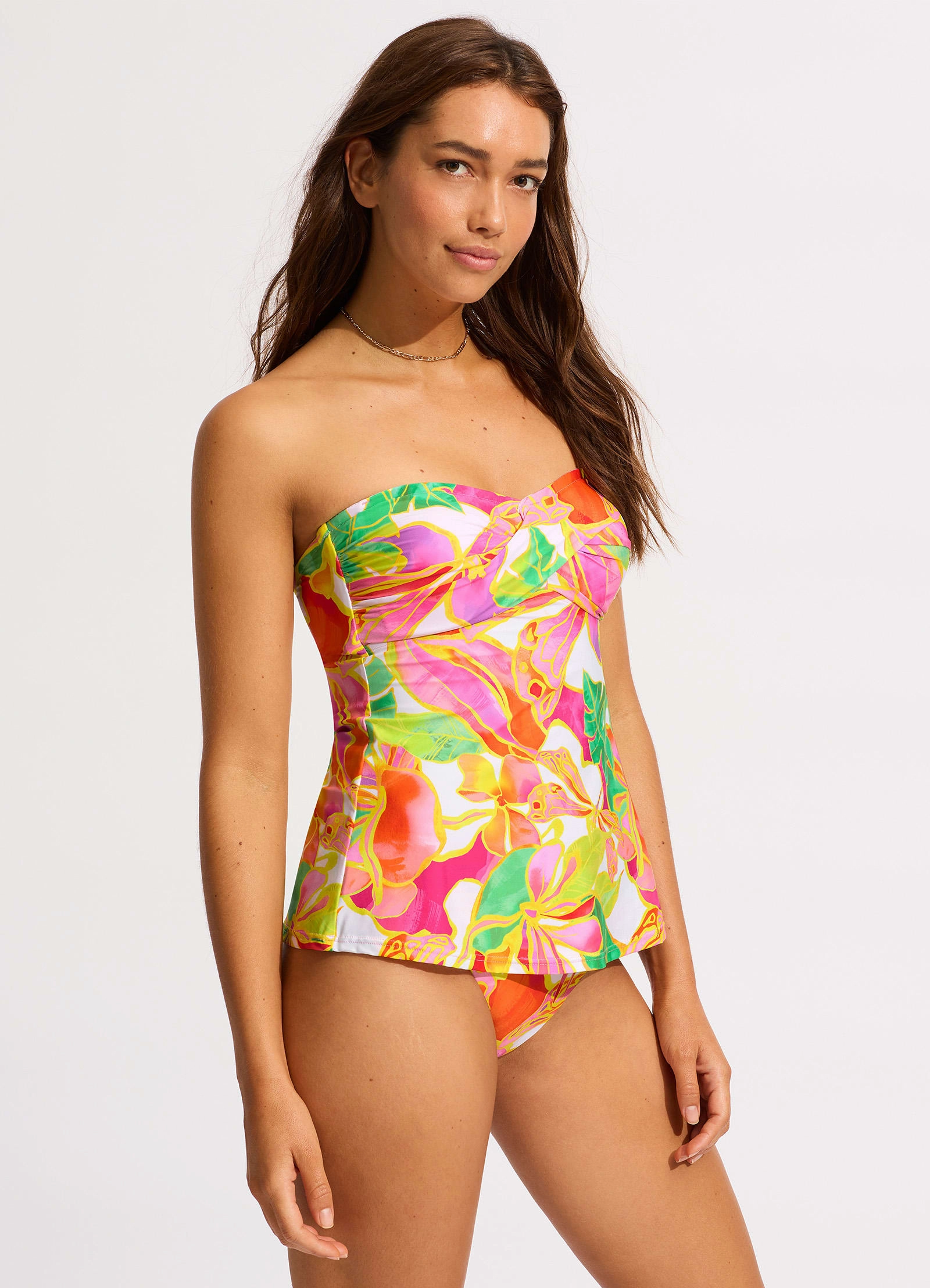 Wonderland Front Bandeau Tankini Bikini Top - Fuchsia Rose