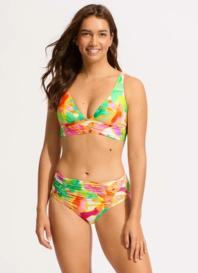 Wonderland Gathered Front Retro Bikini Bottom - Fuchsia Rose