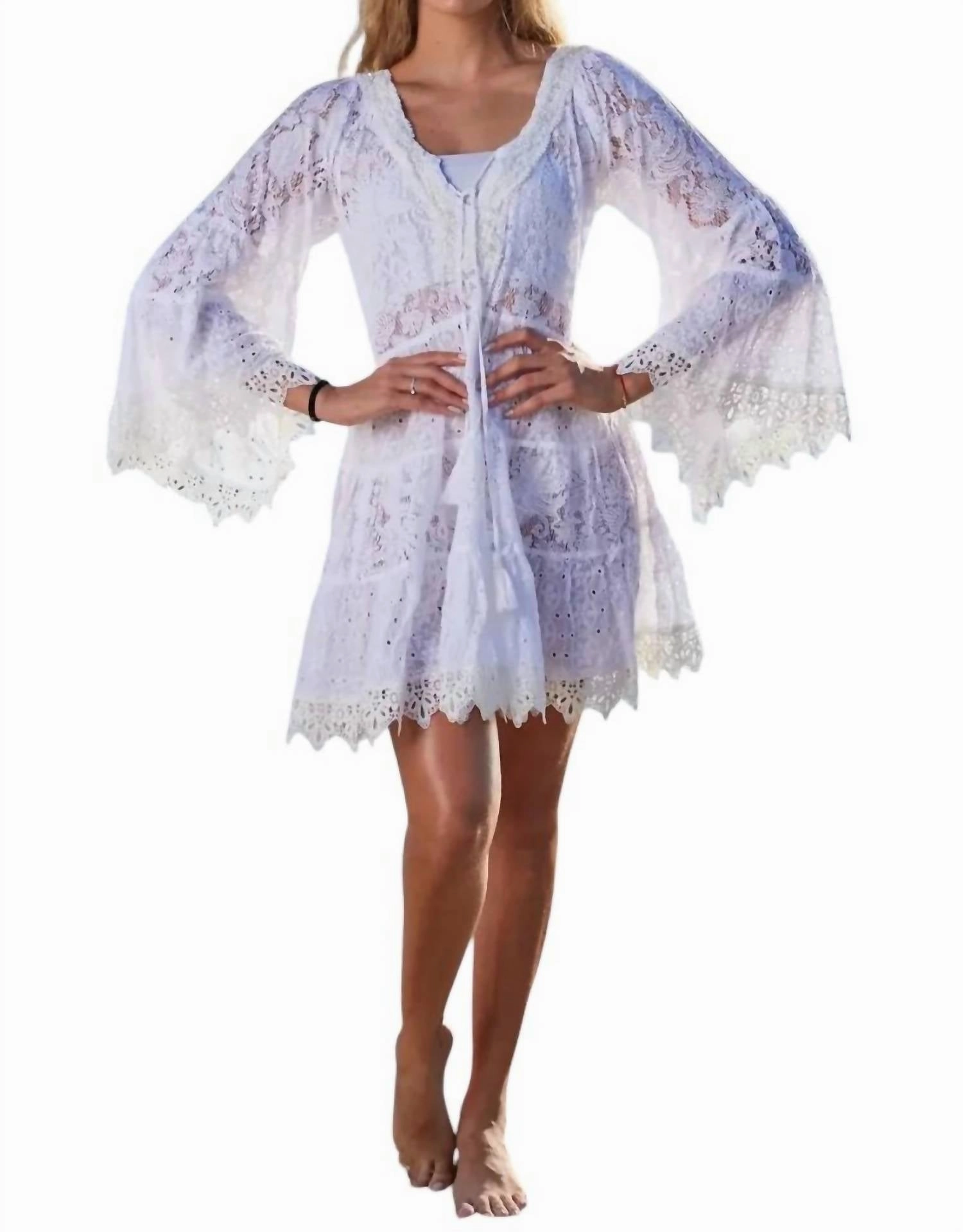 Ximena Lace Summer Cover Up Dress In White