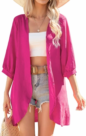 Yekaty Cardigan for Women 3/4 Sleeve Lightweight Summer Kimono Cardigan Loose Beach Cover Up 2025