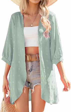 Yekaty Cardigan for Women 3/4 Sleeve Lightweight Summer Kimono Cardigan Loose Beach Cover Up 2025