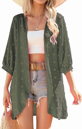 Yekaty Cardigan for Women 3/4 Sleeve Lightweight Summer Kimono Cardigan Loose Beach Cover Up 2025