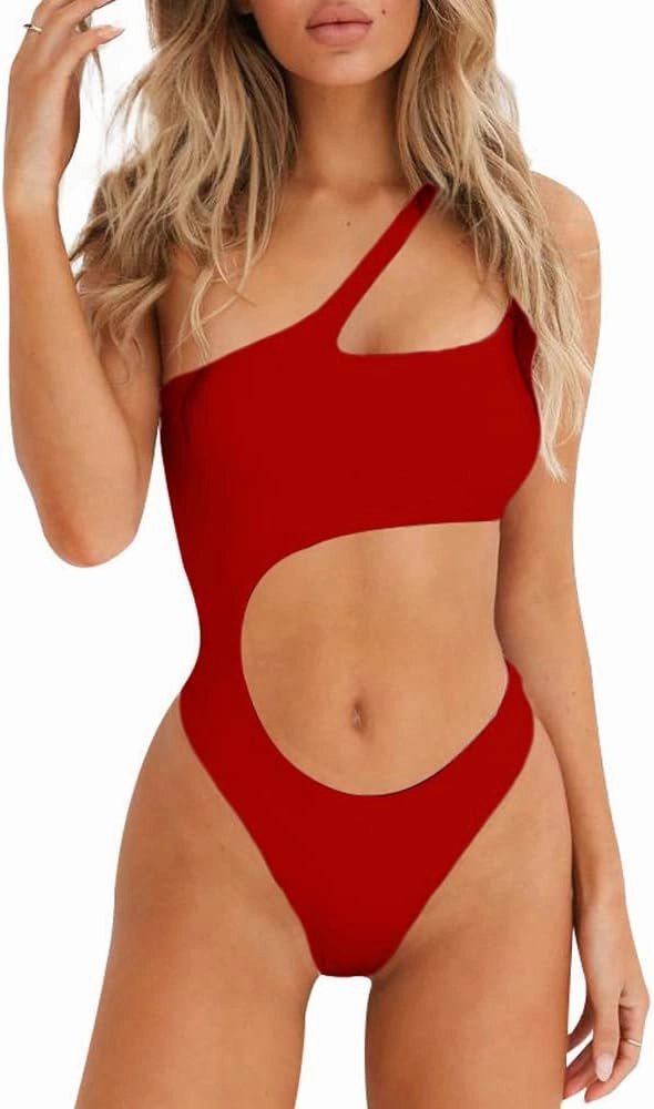 YELAIVP Women's Cutout One Piece Swimsuit Sexy One Shoulder High Cut Bathing Suit Bikini