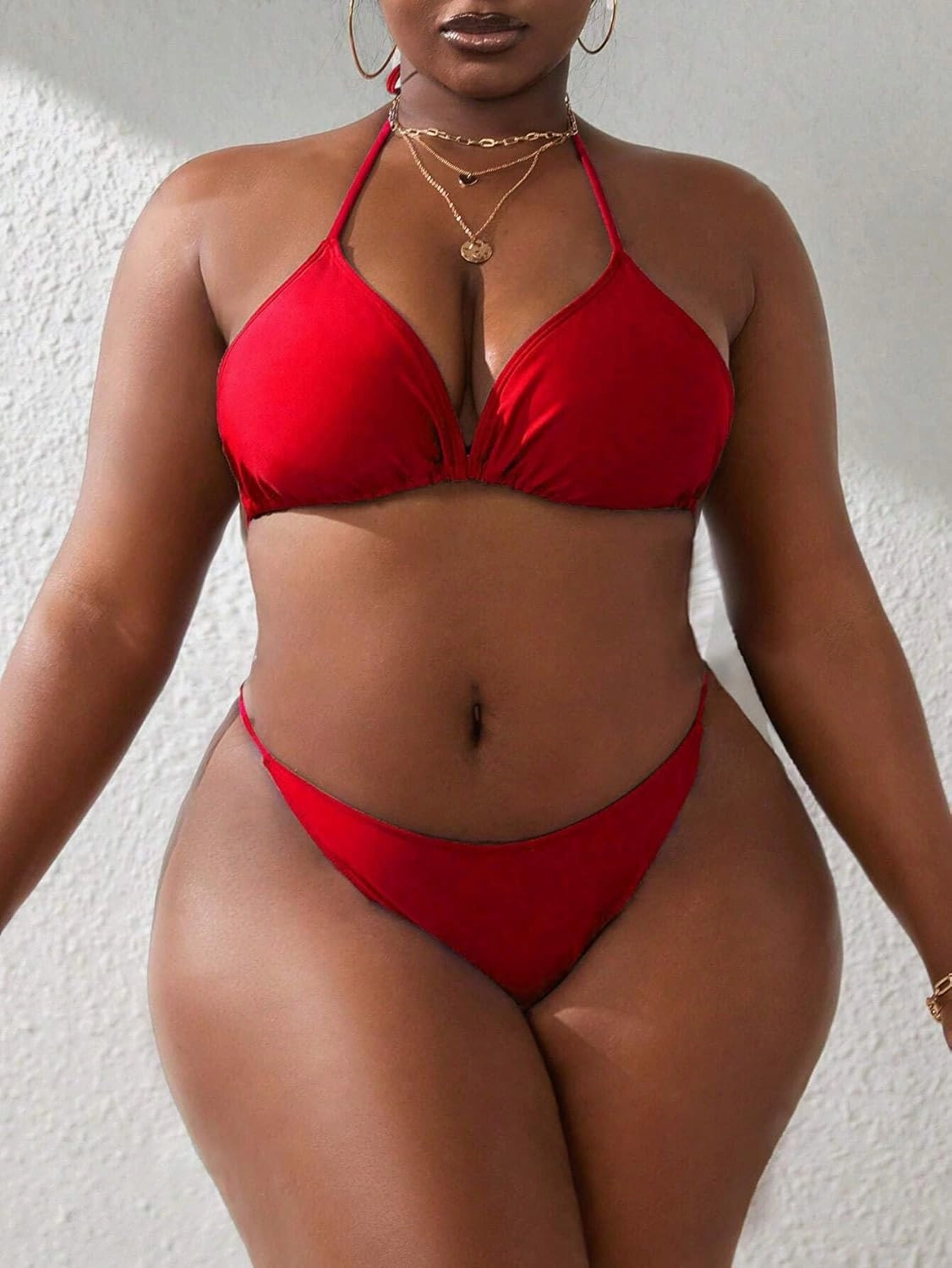 YELAIVP Women's Plus Size Halter String Triangle Bikini Sets 3 Piece Swimsuits with Side Ruched Drawstring Cover Up