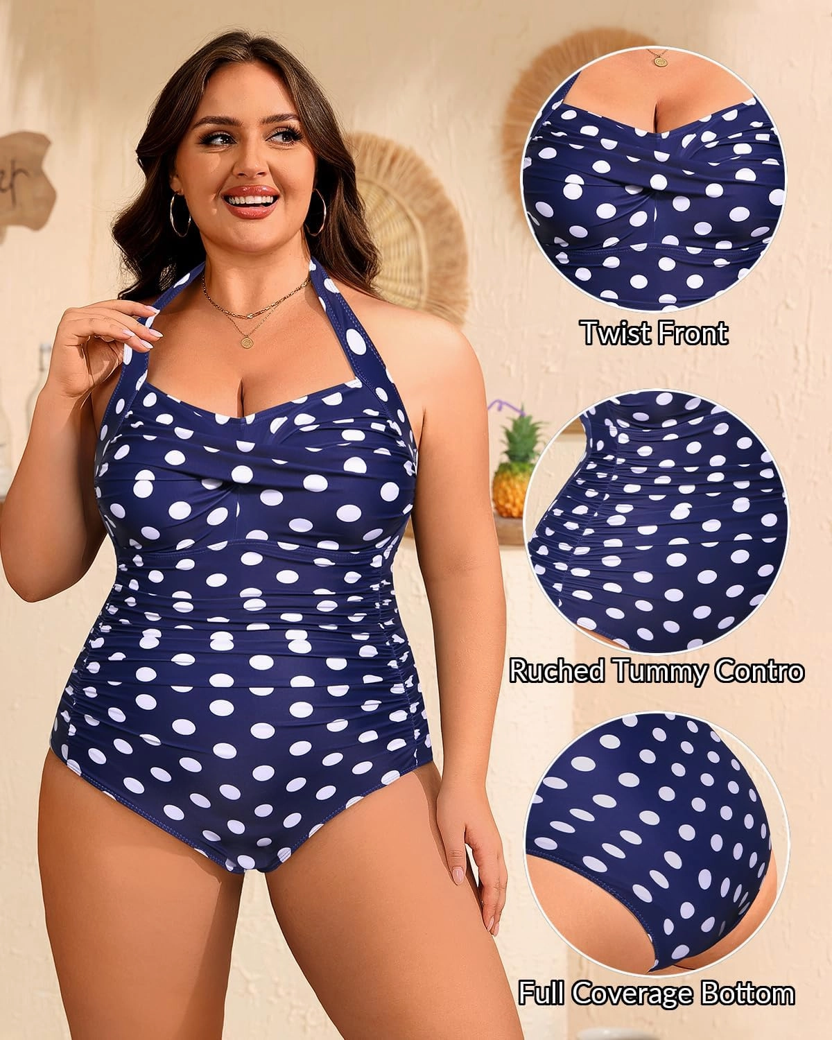 Yonique Plus Size Bathing Suit for Women One Piece Swimsuit Tummy Control Halter Tops for Women Swimwear