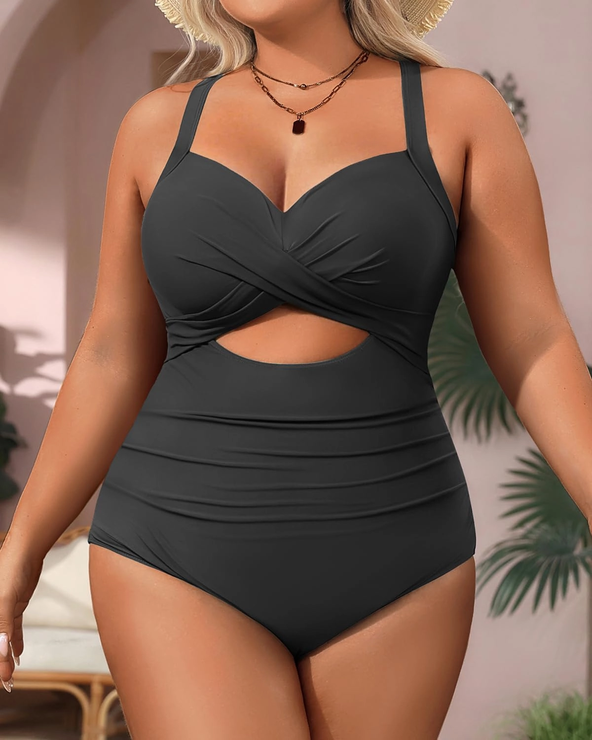 Yonique Plus Size One Piece Swimsuit for Women Tummy Control Bathing Suit Cutout Swimwear