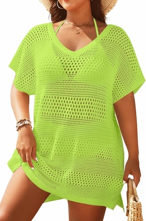 Yonique Plus Size Swimsuit Cover Up - Crochet Swim Cover Up 2025 Bathing Suit Short Sleeve Beach Dress
