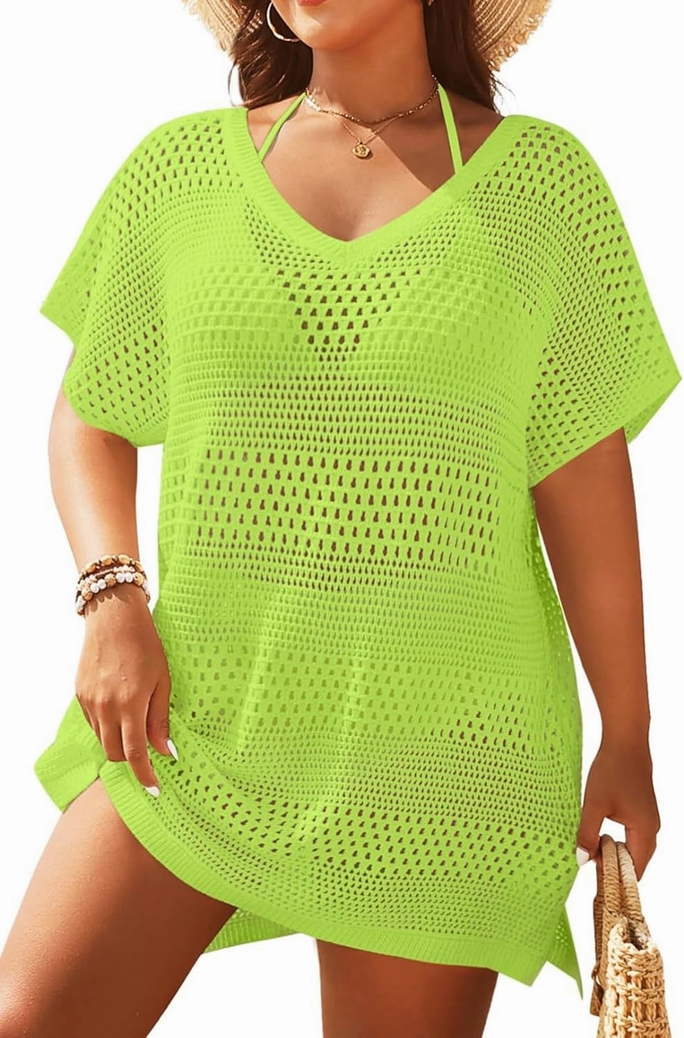 Yonique Plus Size Swimsuit Cover Up - Crochet Swim Cover Up 2025 Bathing Suit Short Sleeve Beach Dress