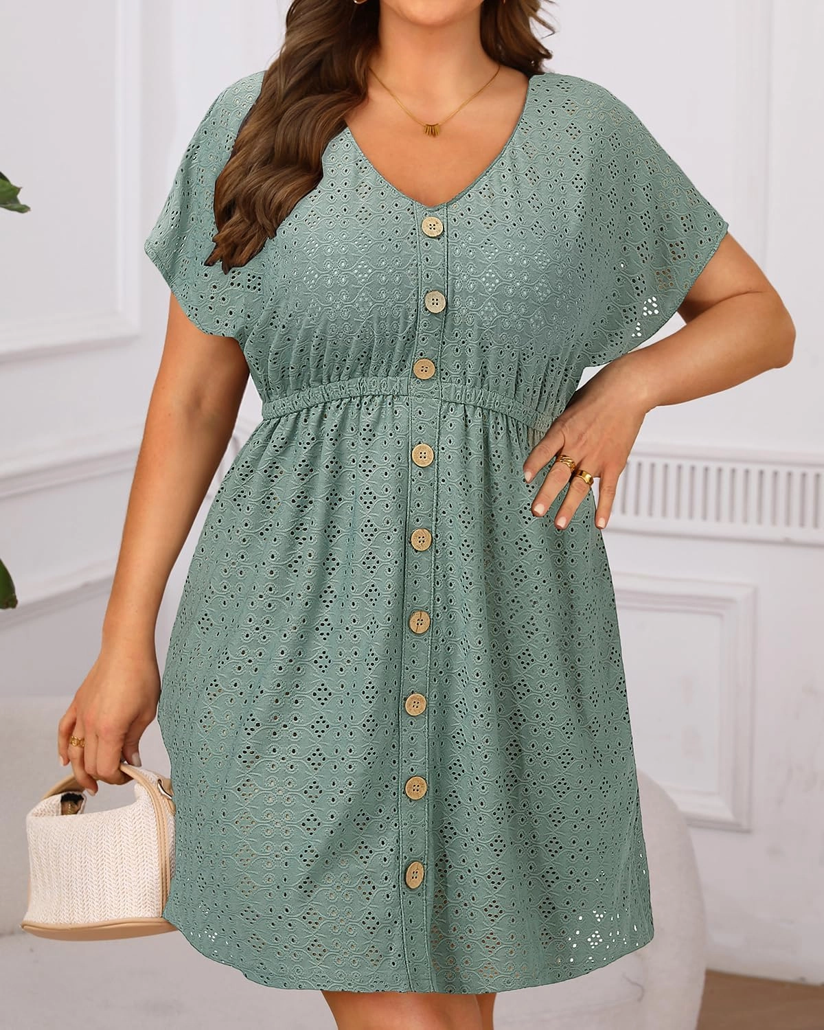 Yonique Plus Size Swimsuit Cover Up Women - Button Down Bathing Suit Coverup 2025 V Neck Hollow Out Beach Dress Swimwear