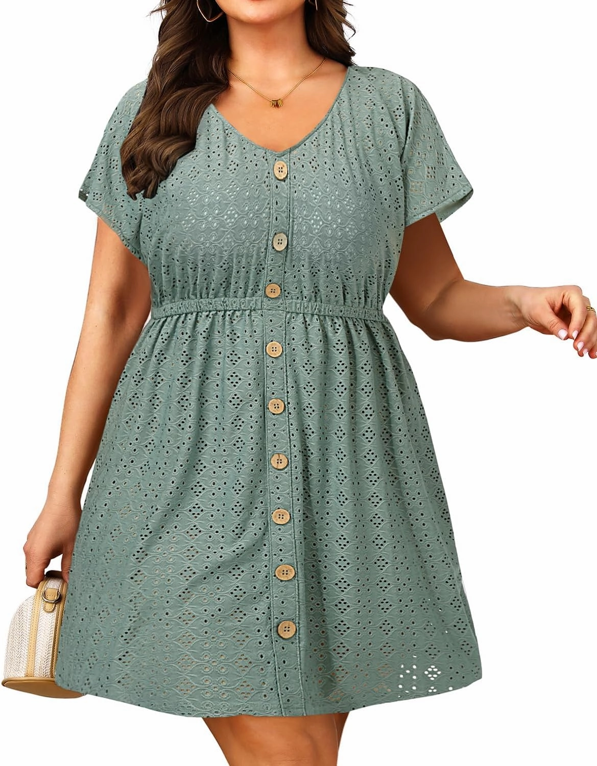 Yonique Plus Size Swimsuit Cover Up Women - Button Down Bathing Suit Coverup 2025 V Neck Hollow Out Beach Dress Swimwear