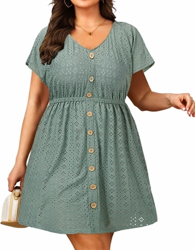 Yonique Plus Size Swimsuit Cover Up Women - Button Down Bathing Suit Coverup 2025 V Neck Hollow Out Beach Dress Swimwear