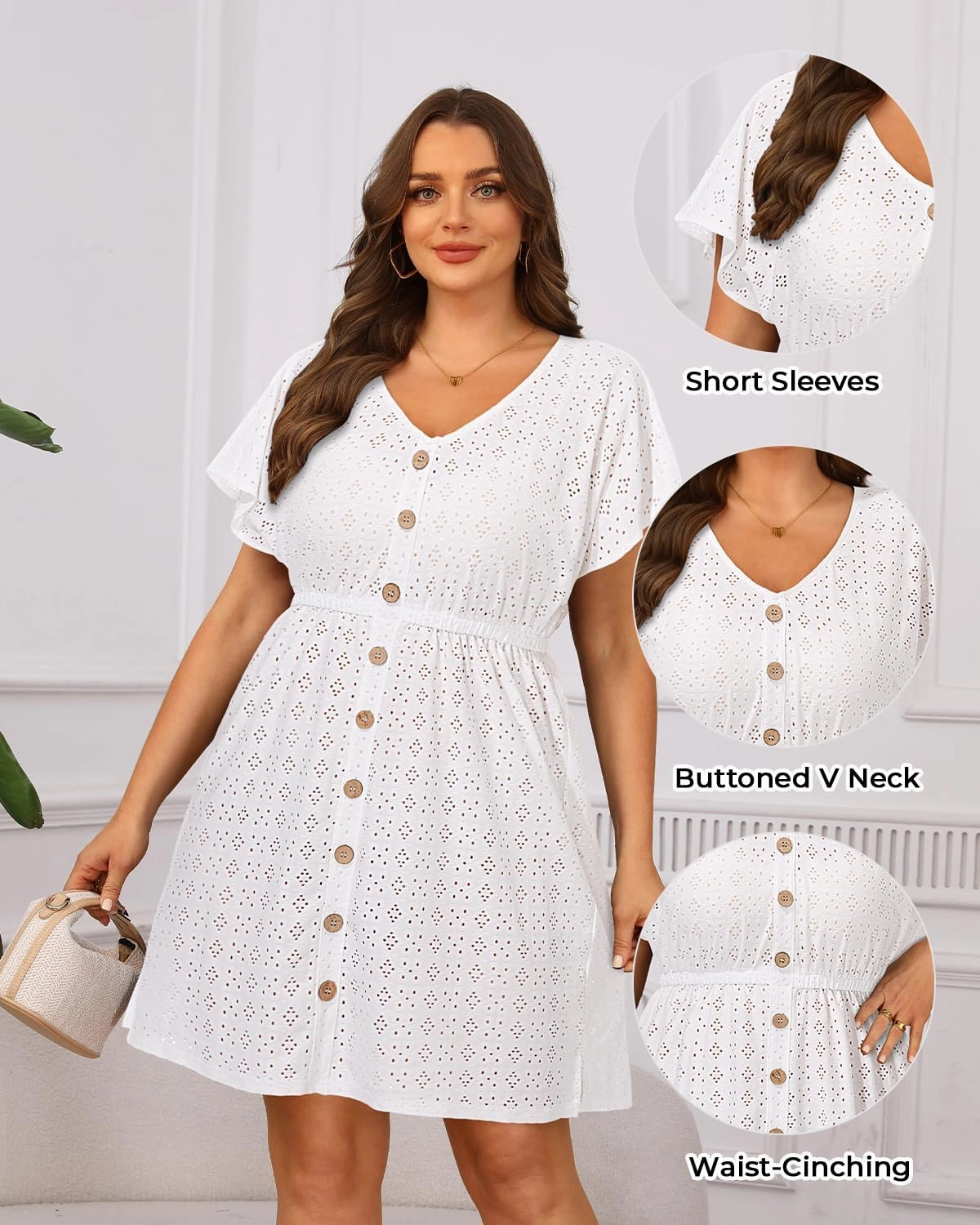 Yonique Plus Size Swimsuit Cover Up Women - Button Down Bathing Suit Coverup 2025 V Neck Hollow Out Beach Dress Swimwear