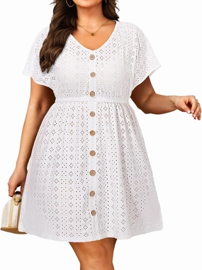 Yonique Plus Size Swimsuit Cover Up Women - Button Down Bathing Suit Coverup 2025 V Neck Hollow Out Beach Dress Swimwear
