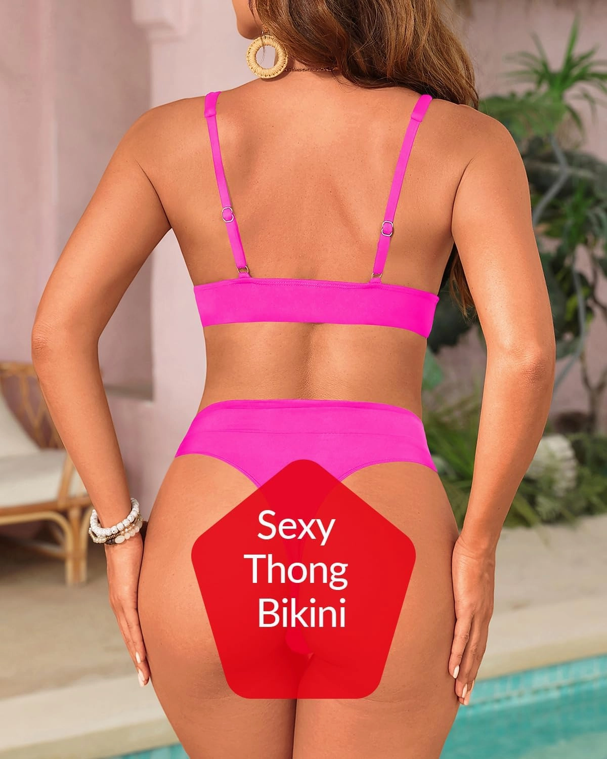 Yonique Thong Bikini Set High Waisted Two Piece Swimsuit High Cut Bikini V Neck Bathing Suit