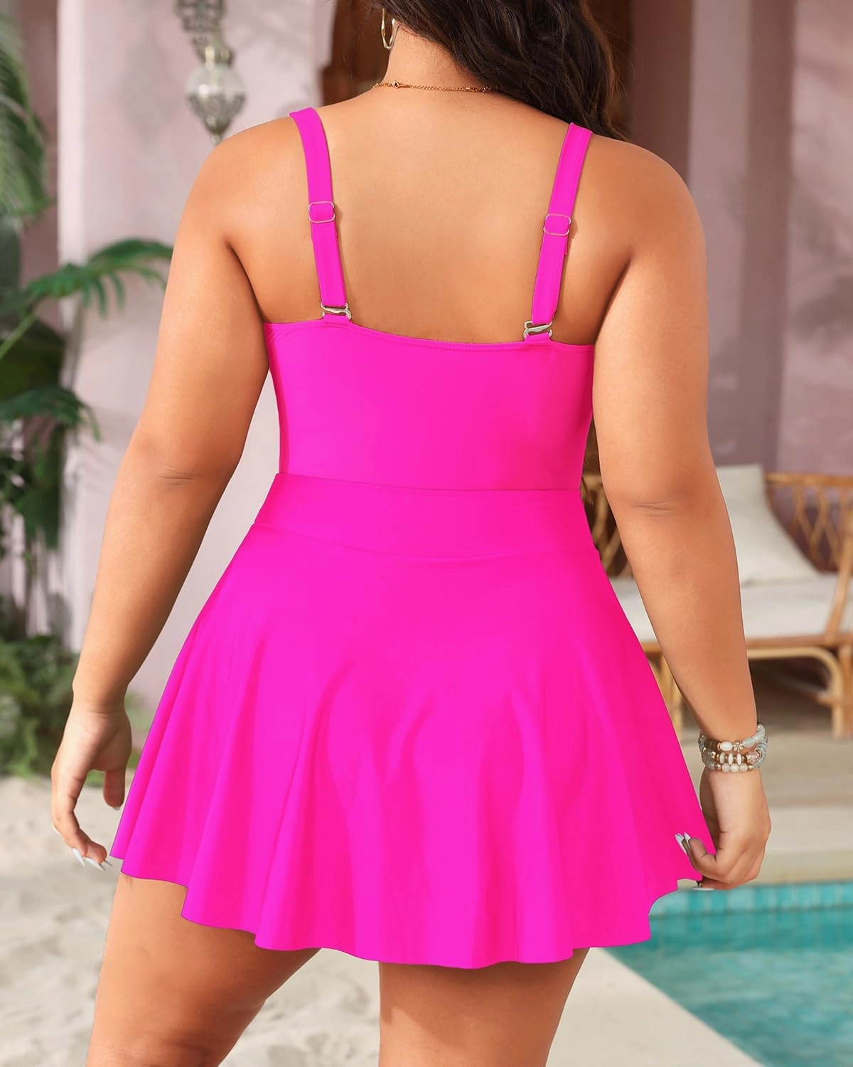 Yonique Women Plus Size One Piece Swimsuits with Skirt V Neck Floral Printed Swimdress Cutout Bathing Suits